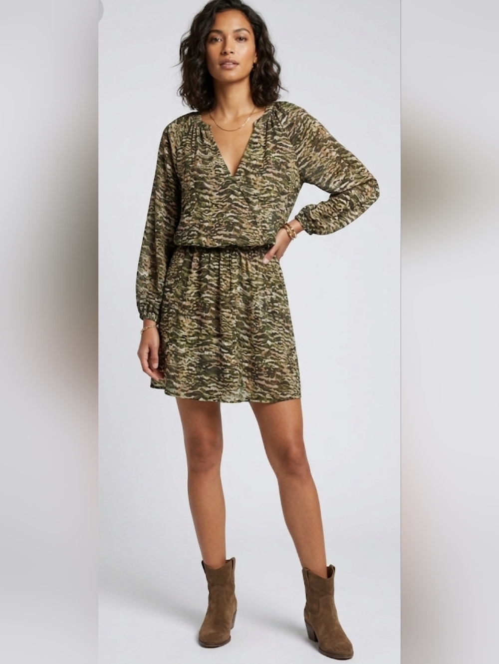 Joie Molly 100% Silk Faux Wrap Mini Dress Abstract Earth Tone - Size M